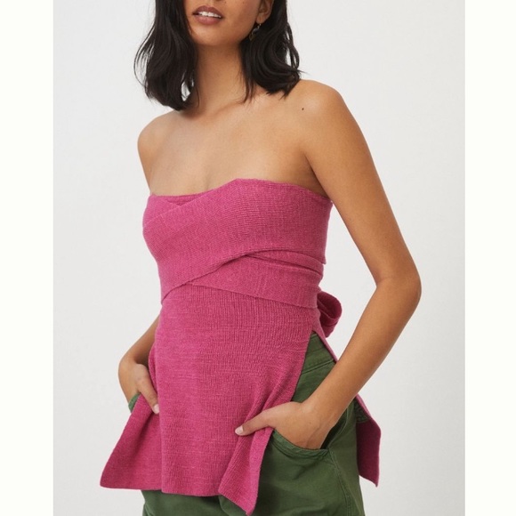 Anthropologie Daily Practice Convertible Sweater Top XL Pink Knit Wrap Halter - Picture 3 of 16